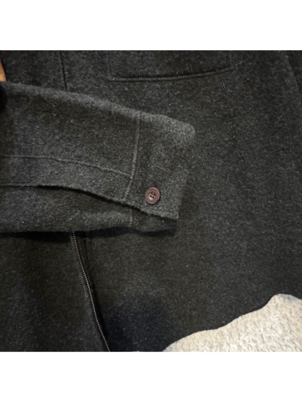 Vintage 1980s Boiled Wool Men's M Cardigan Sweater Charcoal Gray Double Zipper - Picture 8 of 9